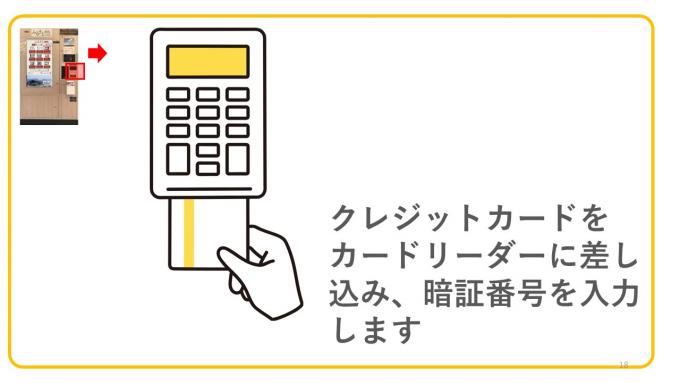 クレジットカードをカードリーダーに差し込み、暗証番号を入力します