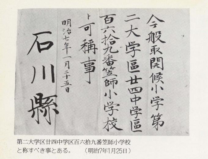 笠師保小開設許可書